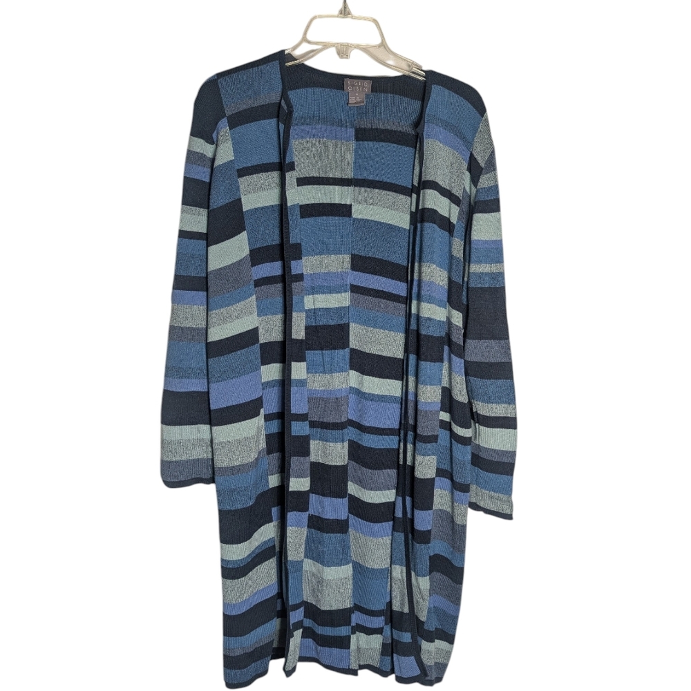 Sigrid Olsen Womens Long‎ Cardigan Sweater Color Block Vintage 90s Y2K Duster S
